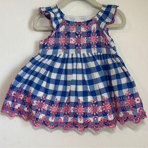 Baby Gap Eyelet Flutter Dress Blue and Pink Sz 6-12M